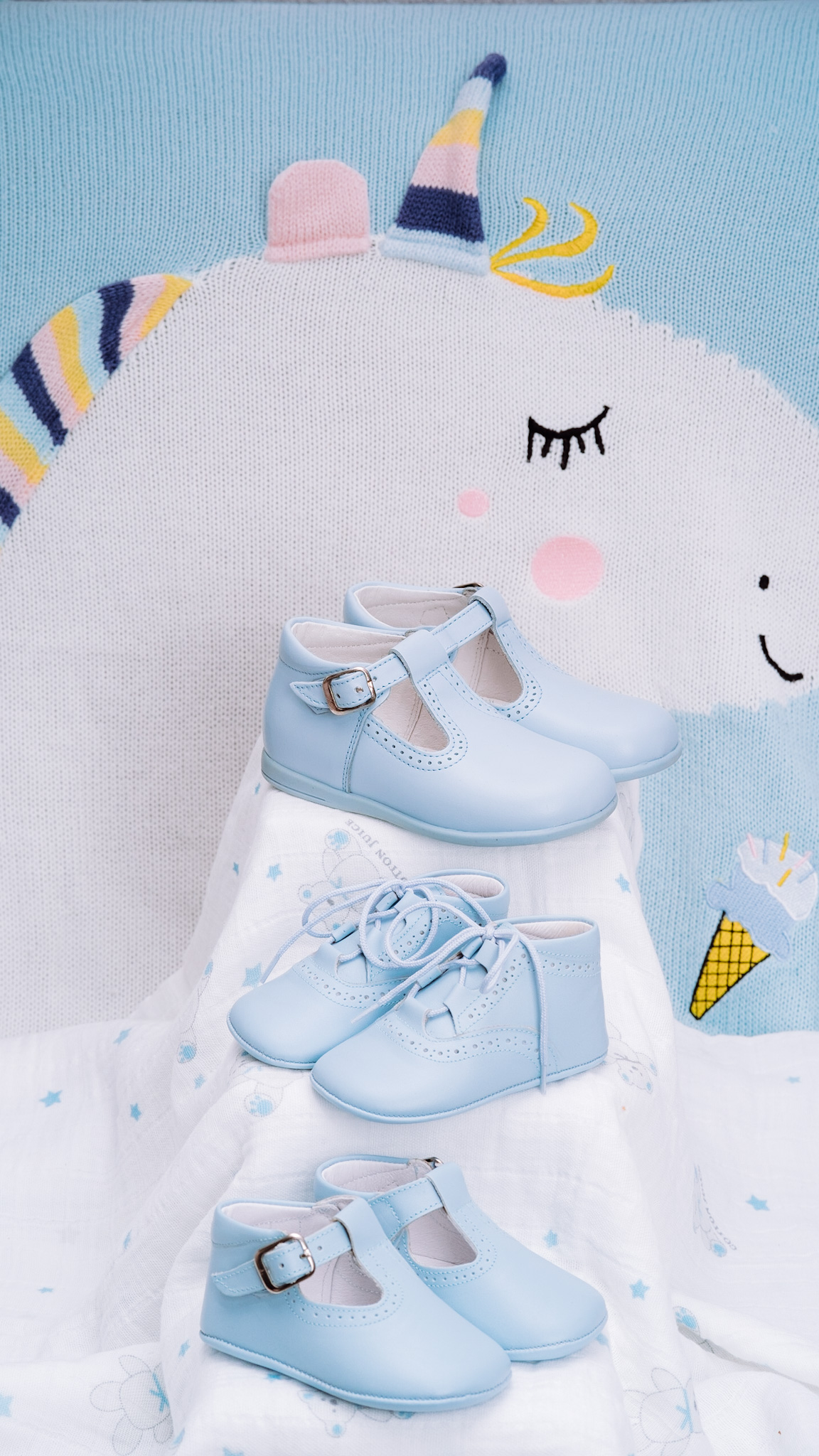 Botas Bebe sin suela Cordones Azul Celeste