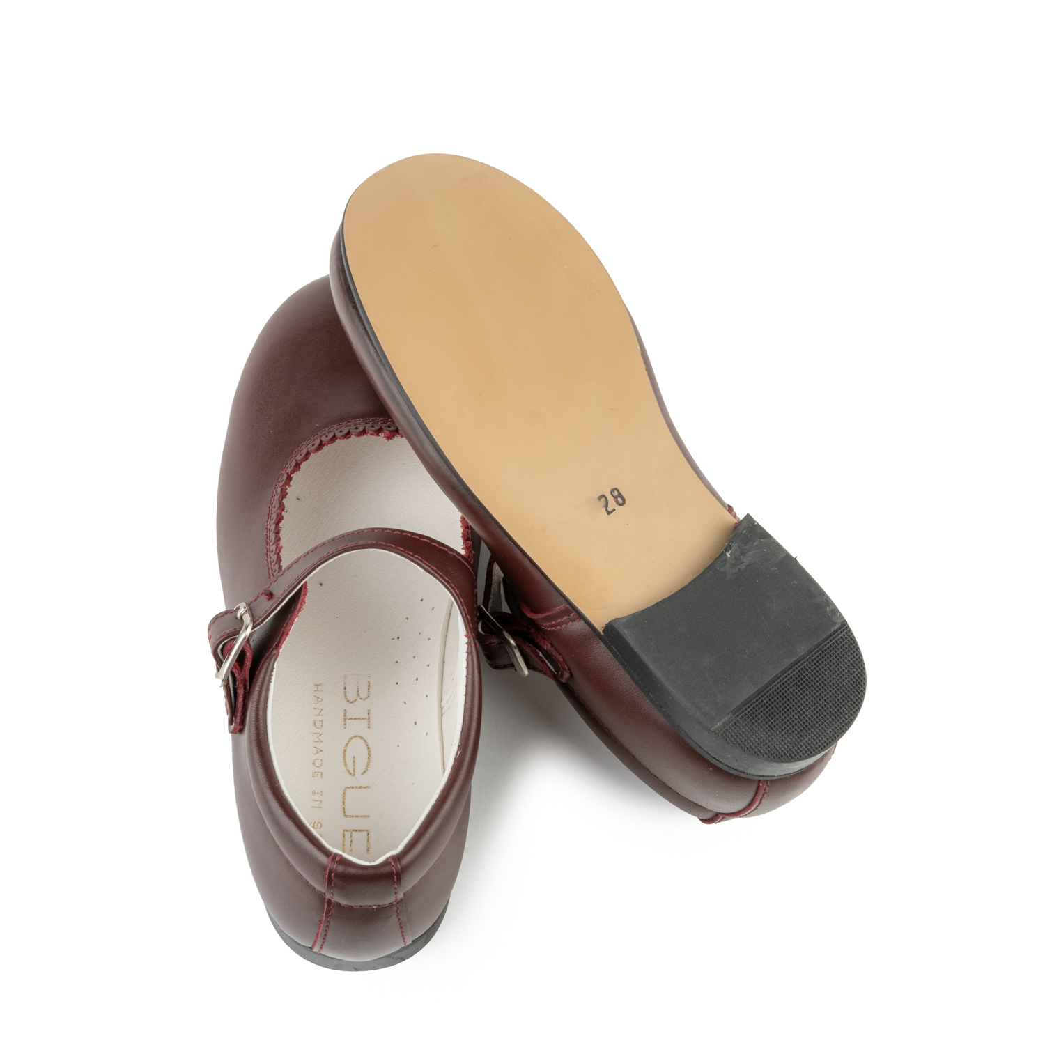 Zapatos Niña Merceditas Piel Burdeos Biguel