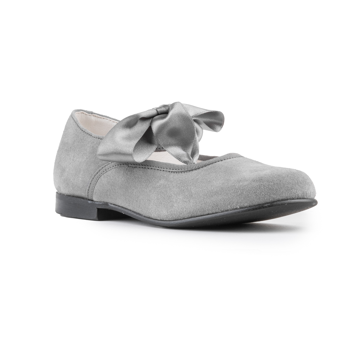 Zapatos bailarina niña ante con lazo gris Biguel