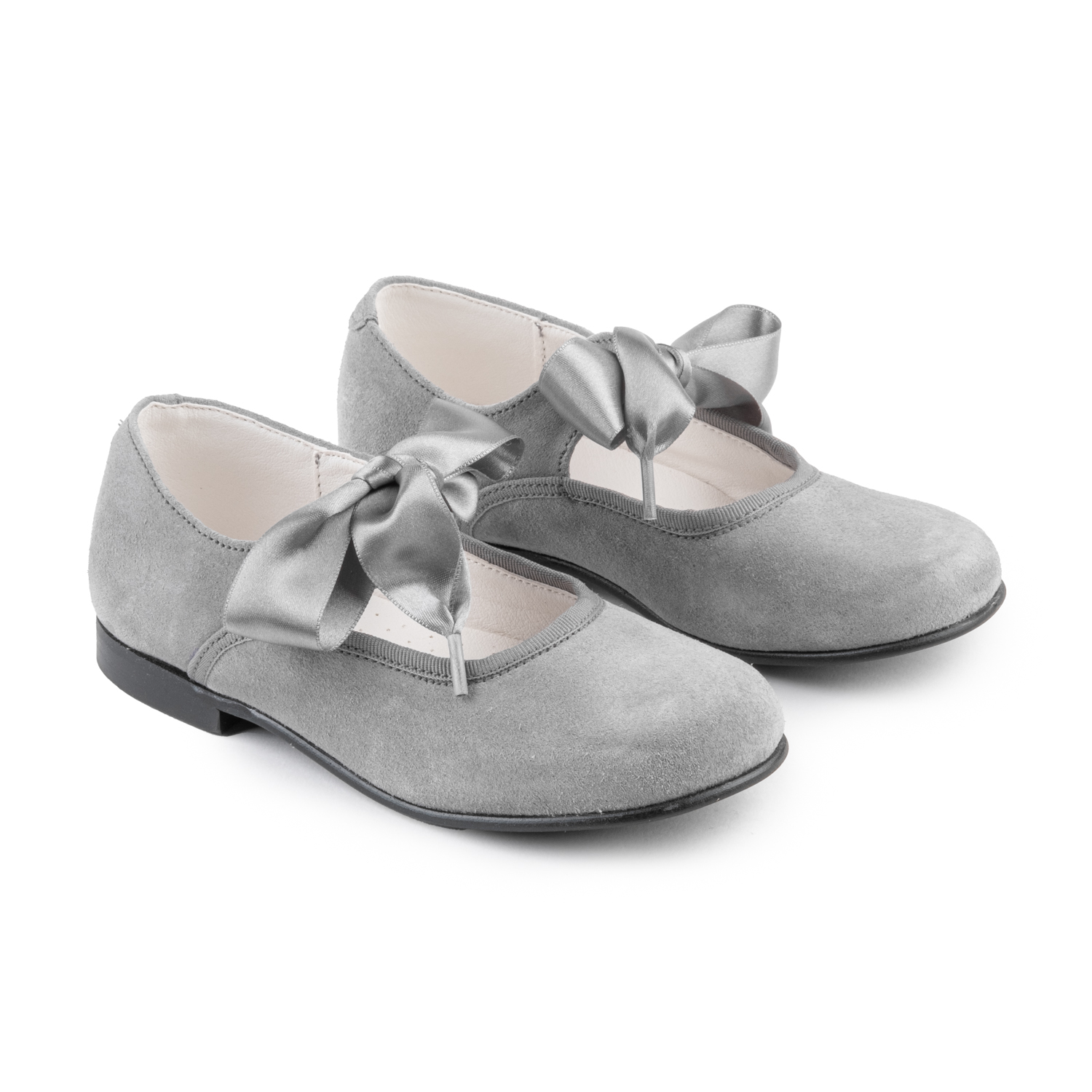 Zapatos bailarina niña ante con lazo gris Biguel