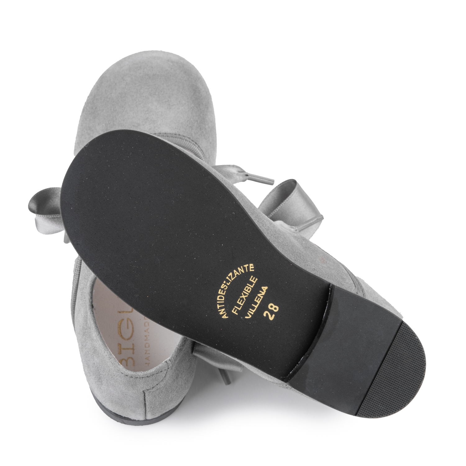 Zapatos bailarina niña ante con lazo gris Biguel